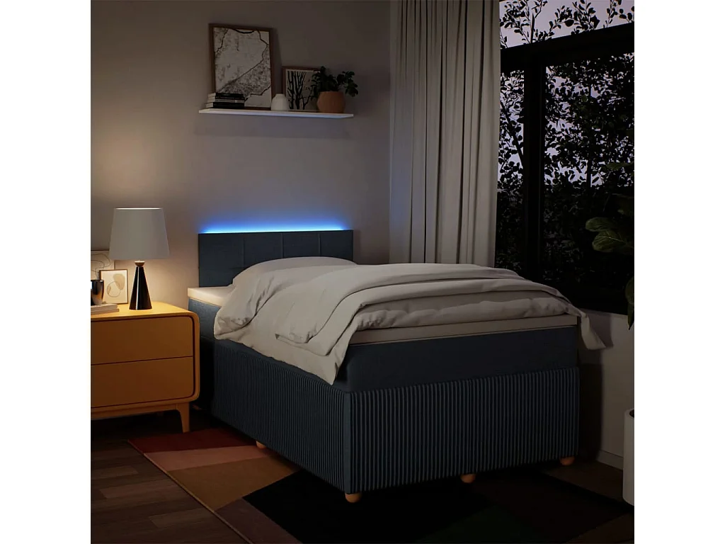 Cama box spring con colchón tela azul 120x190 cm