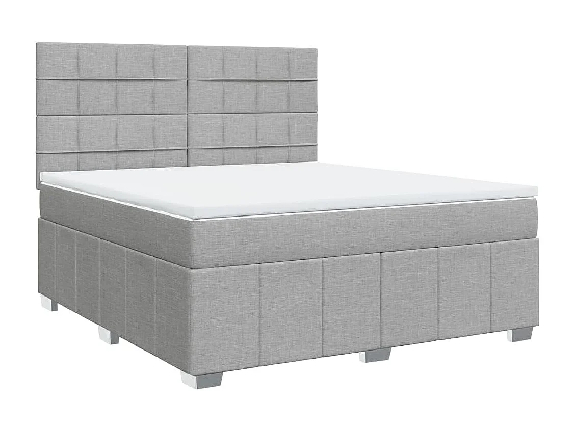 Cama box spring con colchón tela gris claro 180x200 cm
