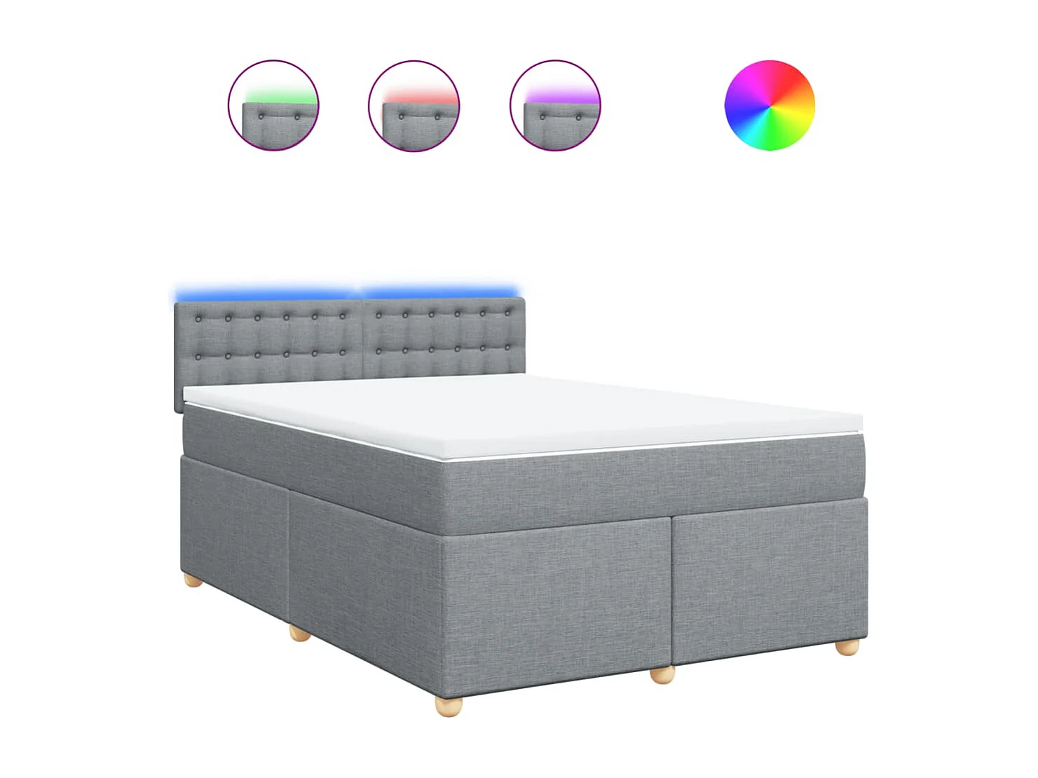 Cama box spring con colchón tela gris claro 160x200 cm