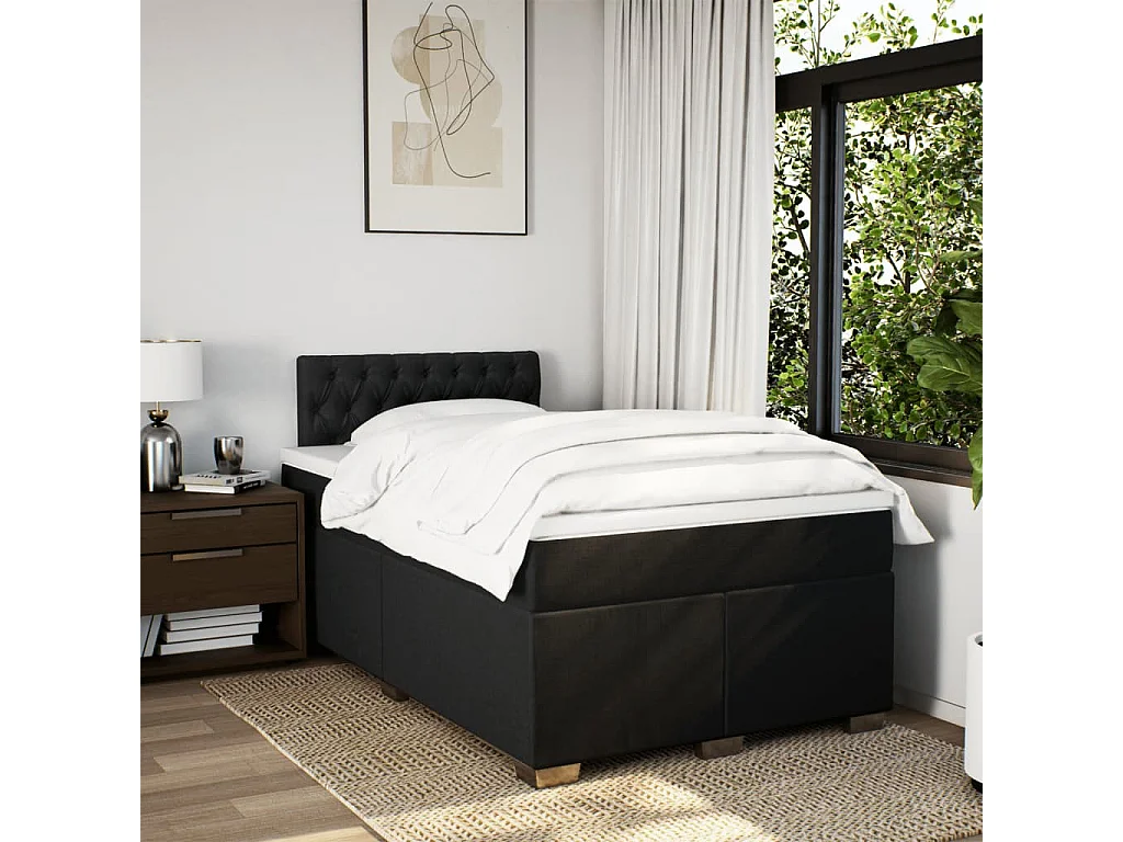 Cama boxspring com colchão 120x190 cm tecido preto