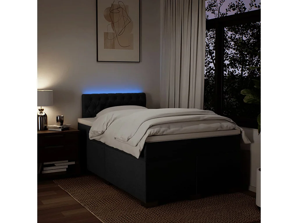 Cama box spring con colchón tela negro 120x190 cm