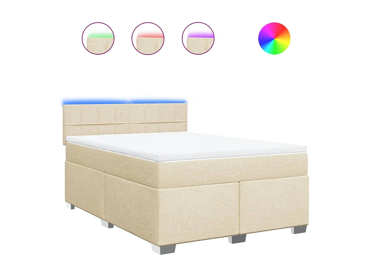 Cama box spring con colchón tela color crema 160x200 cm