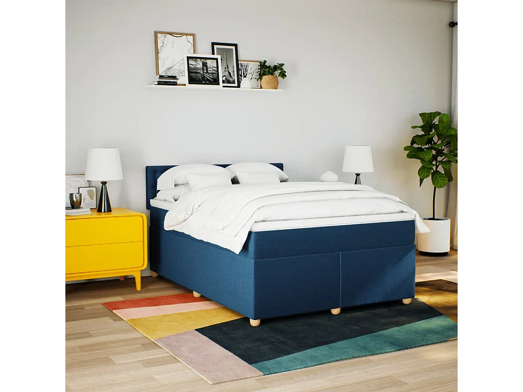 Sommier à lattes de lit avec matelas Bleu 140x200 cm Tissu