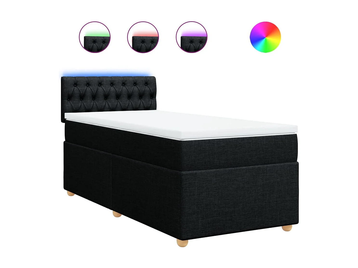 Cama box spring con colchón tela negro 90x200 cm