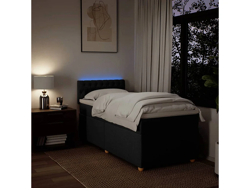 Cama box spring con colchón tela negro 90x200 cm