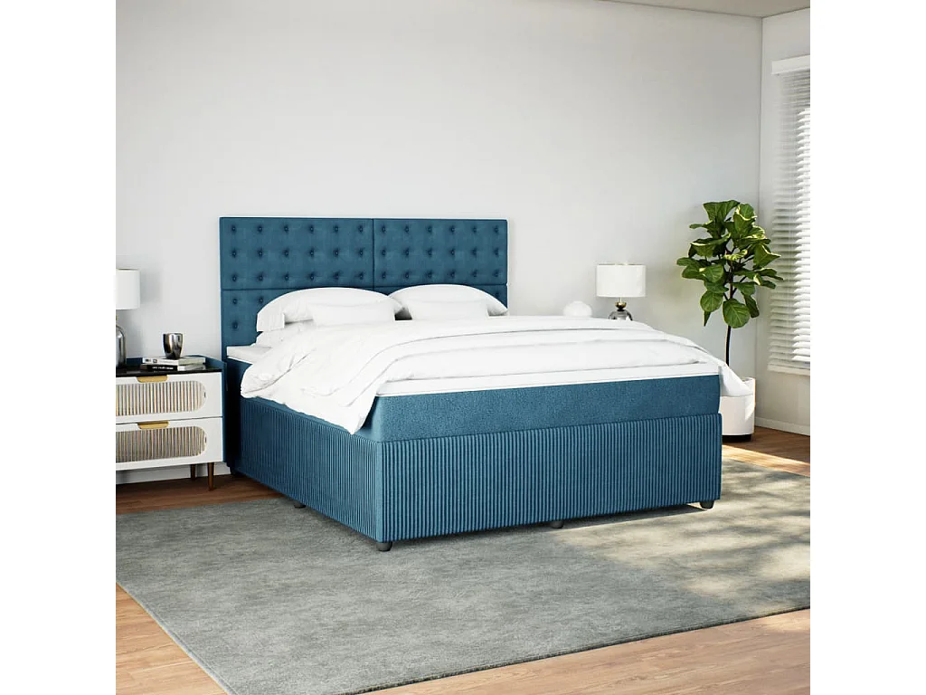 Cama box spring con colchón terciopelo azul oscuro 180x200 cm
