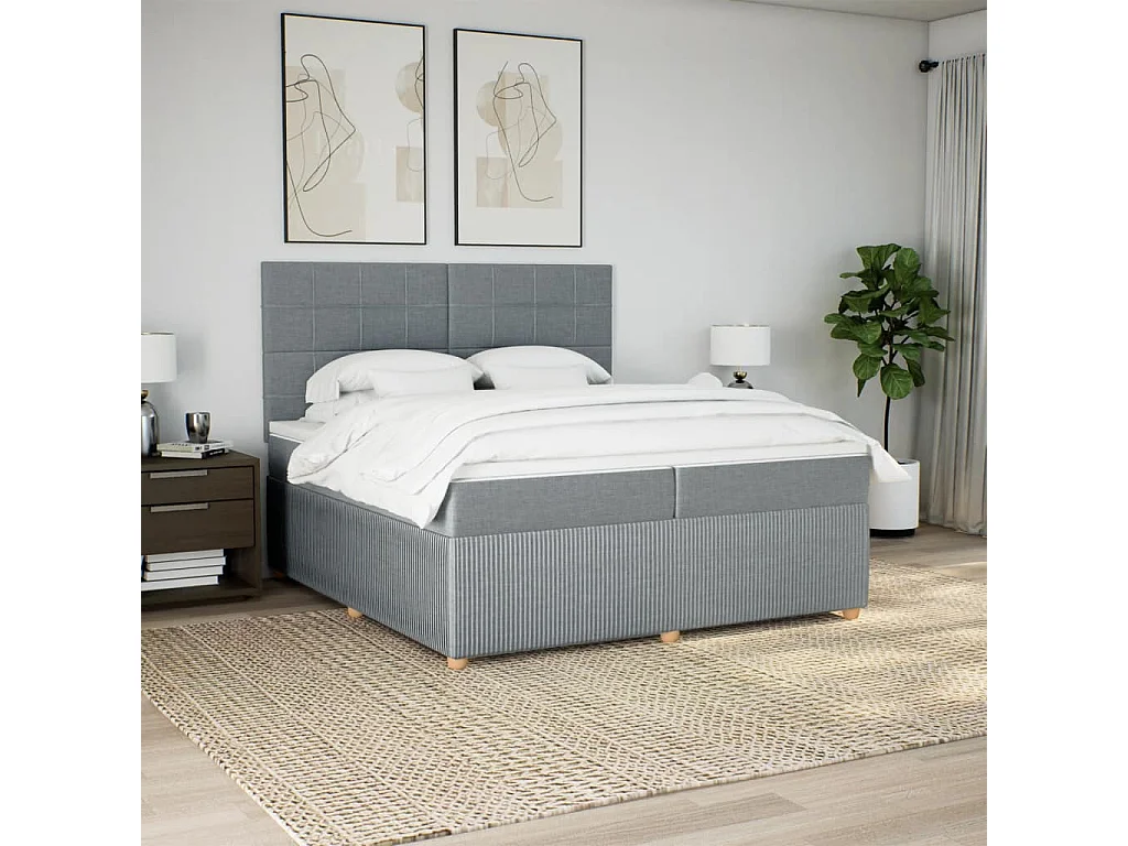Sommier à lattes de lit avec matelas Gris clair 200x200cm Tissu