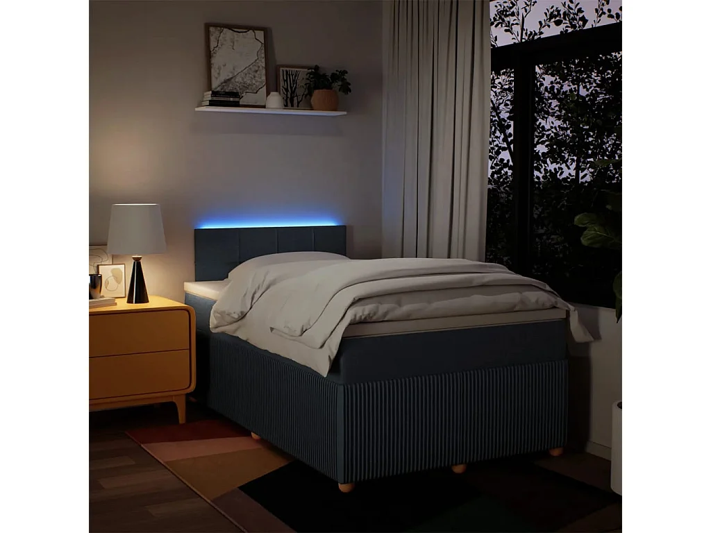 Cama box spring con colchón tela azul 120x200 cm