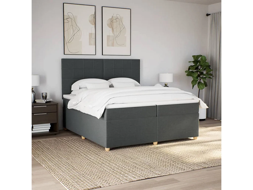 Cama box spring con colchón tela gris oscuro 200x200 cm