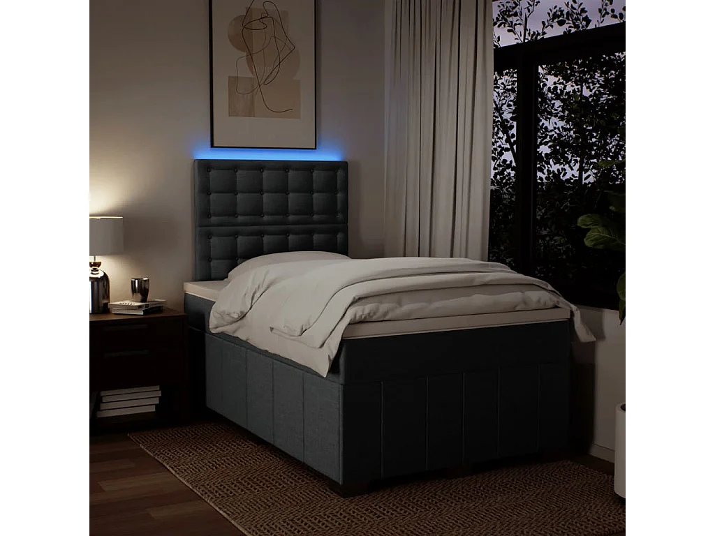 Cama box spring con colchón tela gris oscuro 120x200 cm