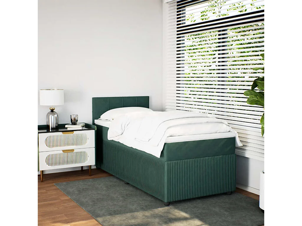 Cama box spring con colchón terciopelo verde oscuro 90x190 cm