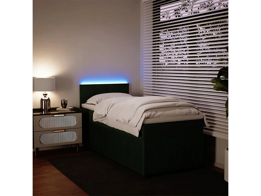 Cama box spring con colchón terciopelo verde oscuro 90x190 cm