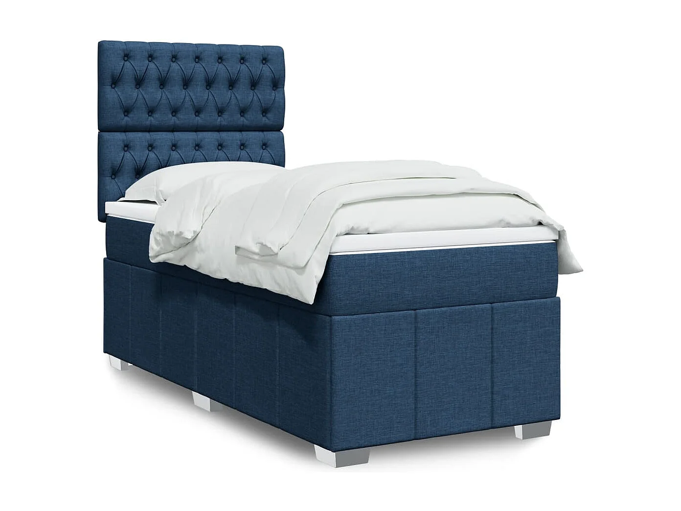Cama box spring con colchón tela azul 90x200 cm