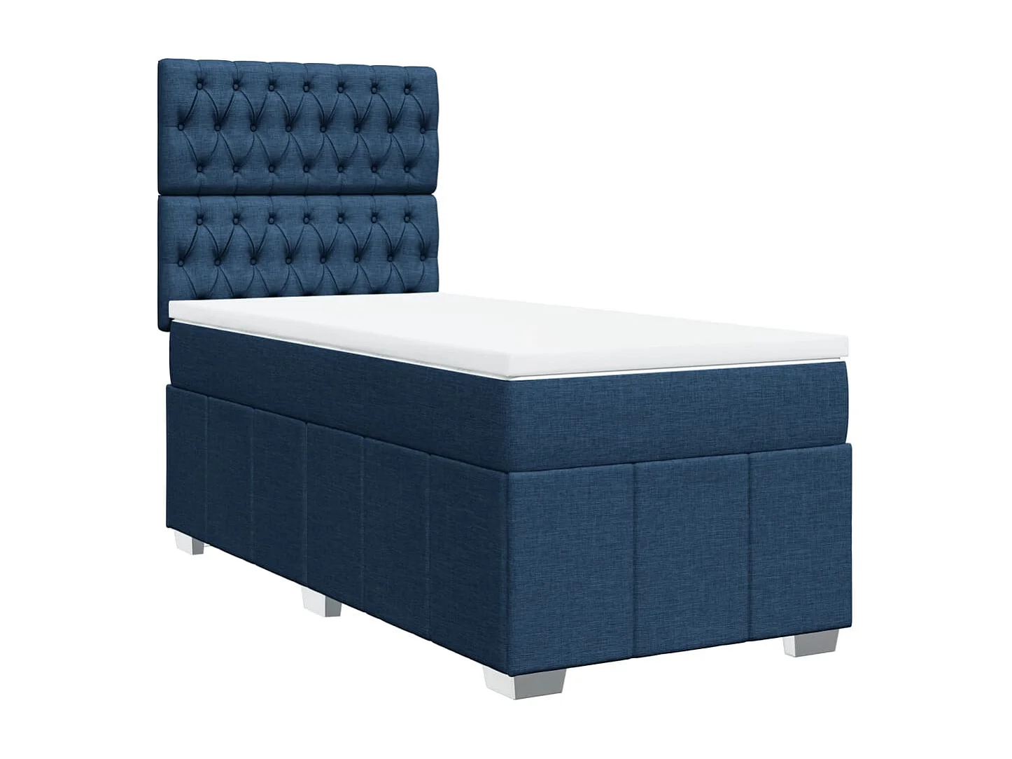 Cama box spring con colchón tela azul 90x200 cm