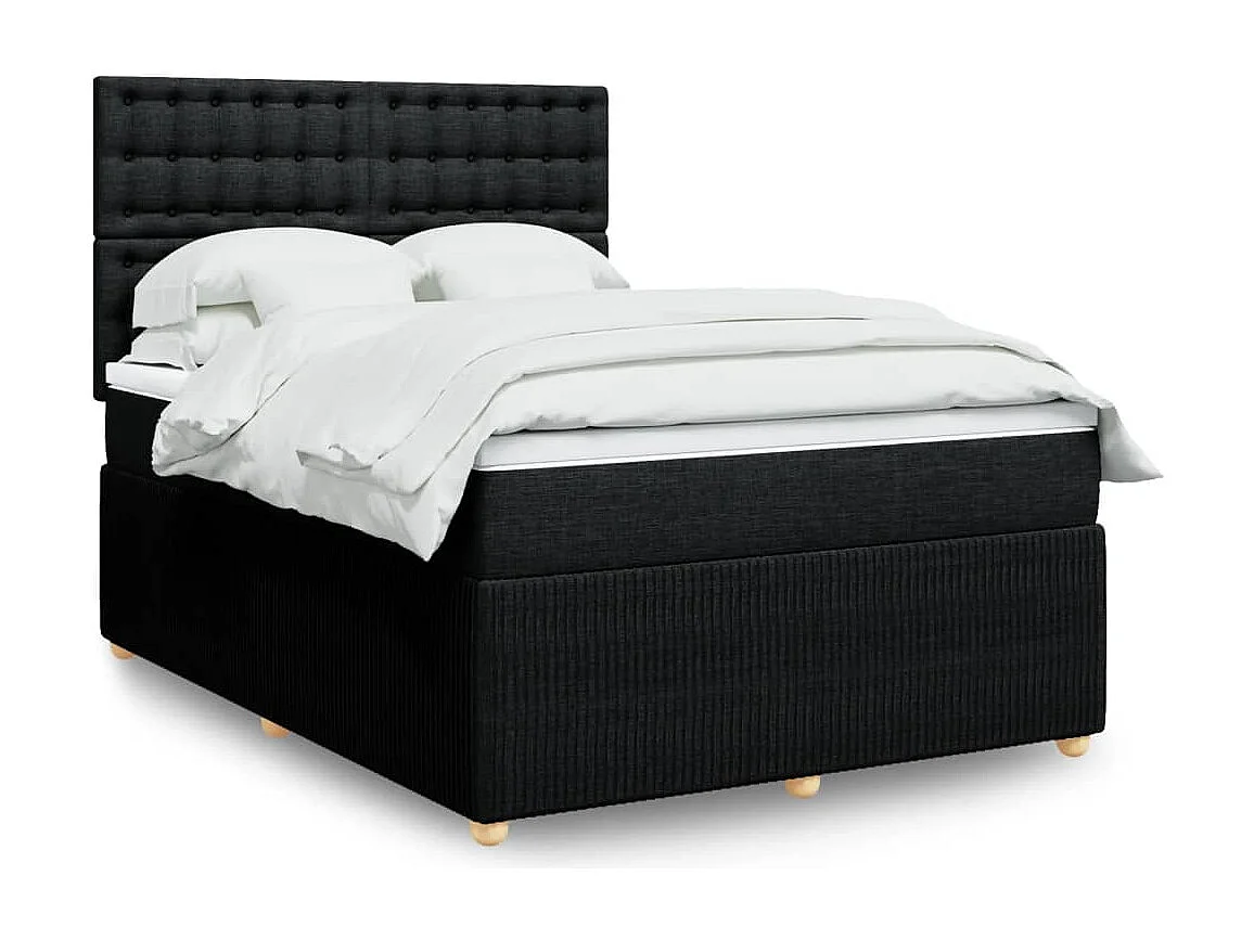Sommier à lattes de lit avec matelas Noir 140x200 cm Tissu