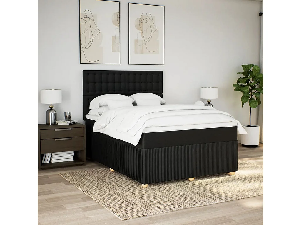 Sommier à lattes de lit avec matelas Noir 140x200 cm Tissu