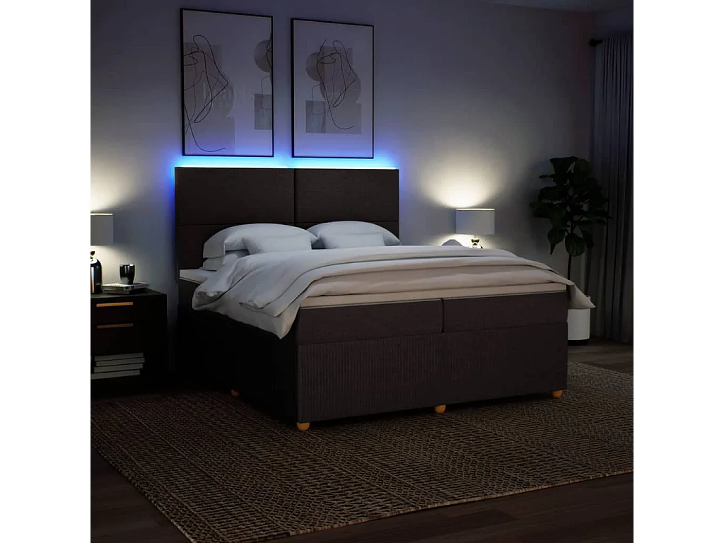 Cama box spring con colchón tela marrón oscuro 200x200 cm