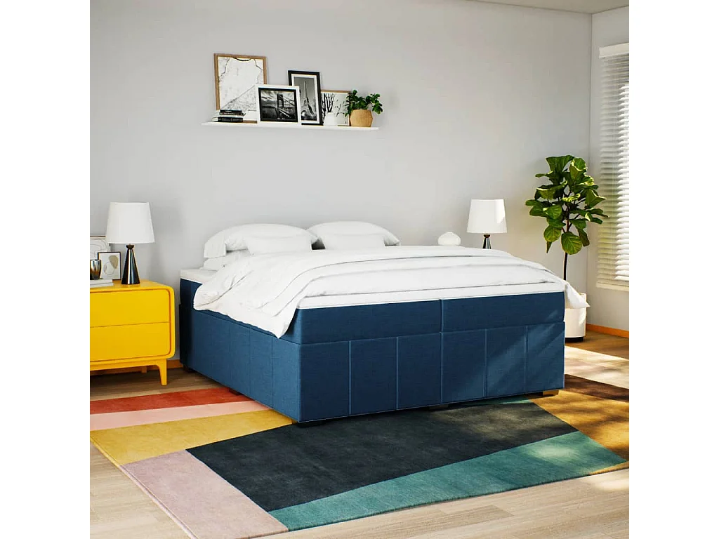 Boxspring met matras stof blauw 200x200 cm