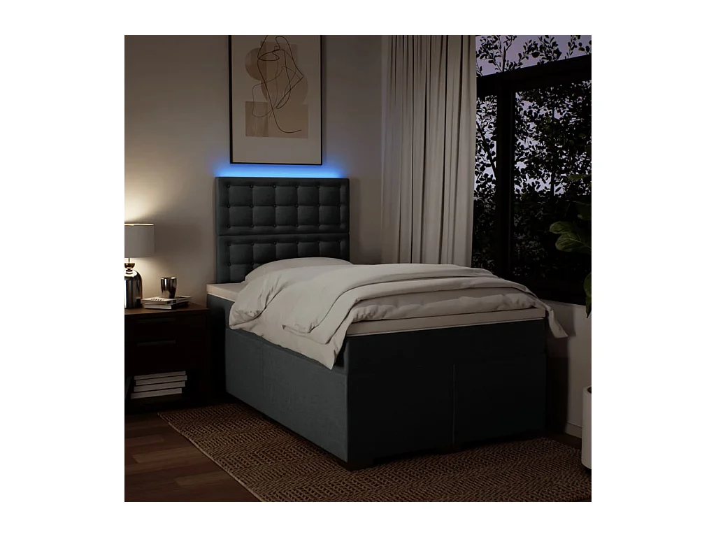 Cama box spring con colchón tela gris oscuro 120x190 cm