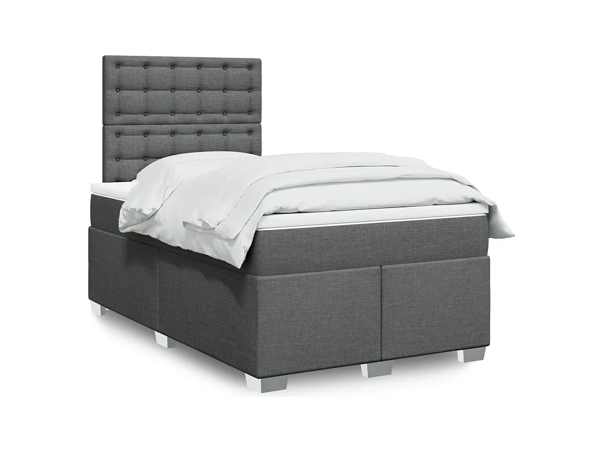 Cama box spring con colchón tela gris oscuro 120x190 cm