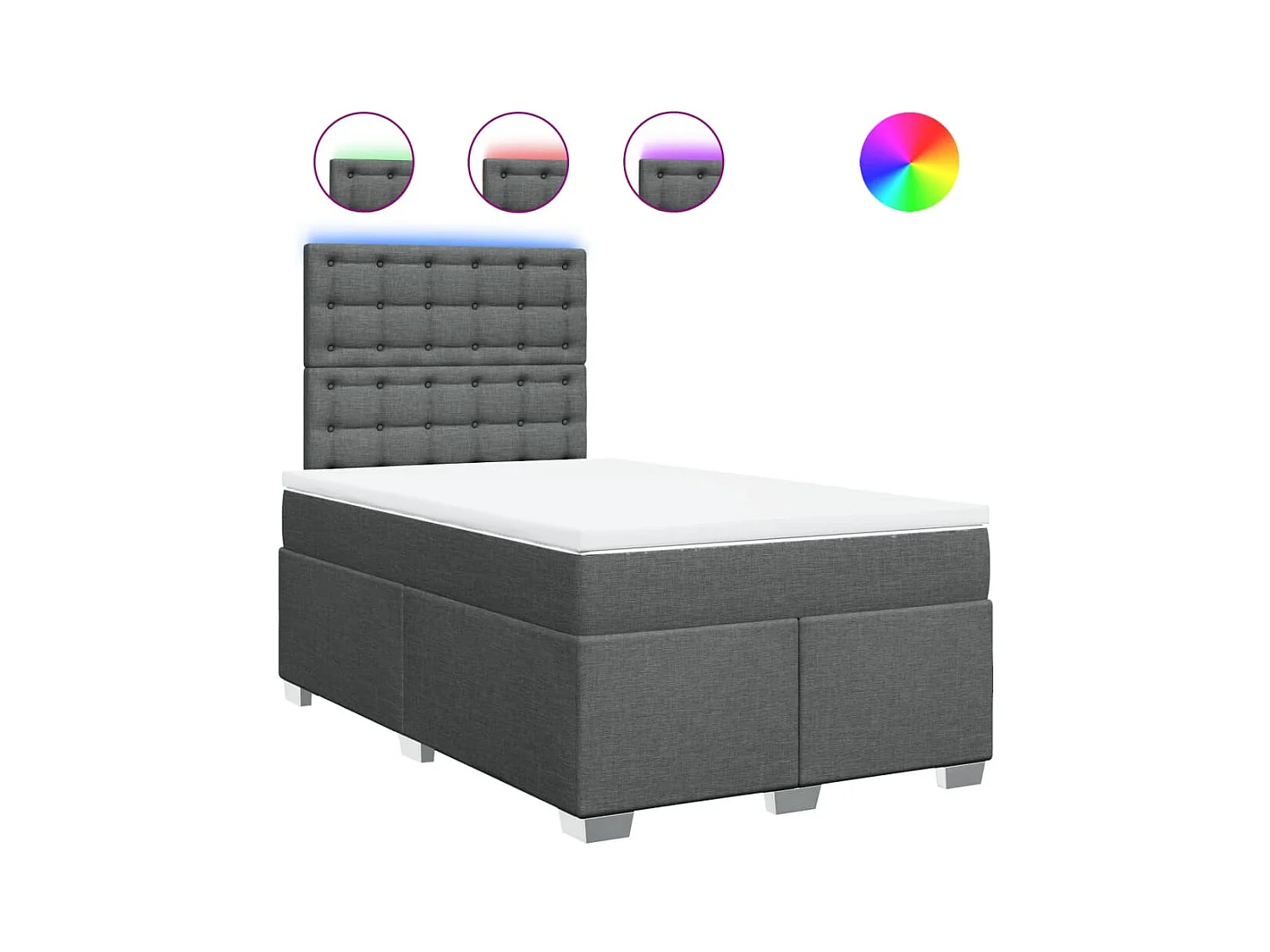 Cama box spring con colchón tela gris oscuro 120x190 cm