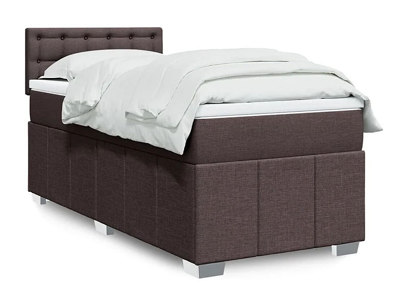 Cama box spring con colchón tela marrón oscuro 90x190 cm
