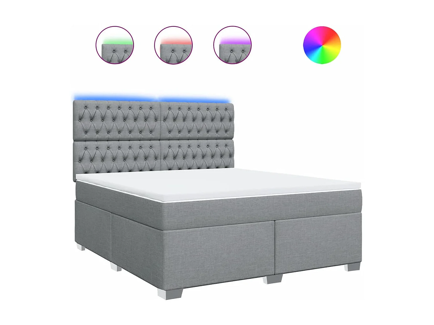 Cama box spring con colchón tela gris claro 180x200 cm