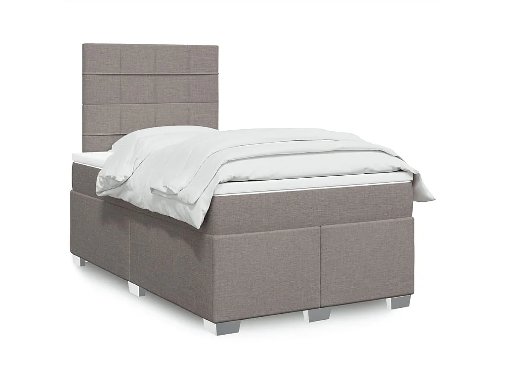 Cama box spring con colchón tela gris taupe 120x190 cm