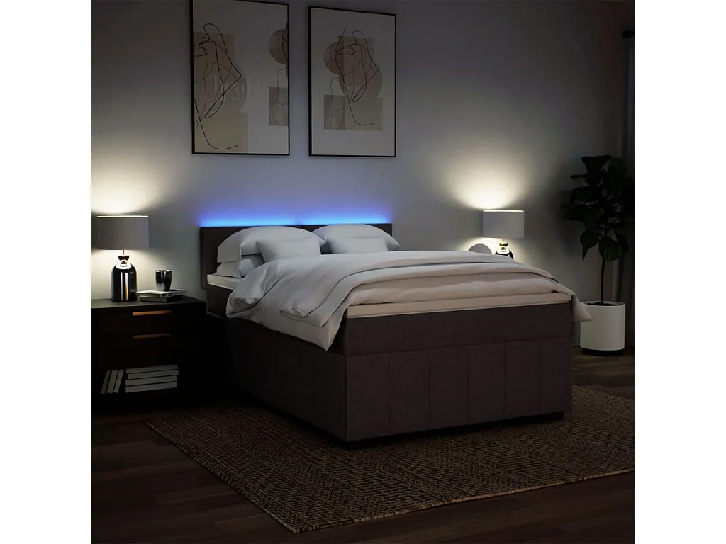 Cama box spring con colchón tela marrón oscuro 140x200 cm