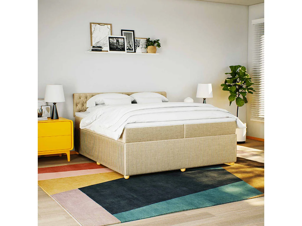 Sommier à lattes de lit avec matelas Crème 200x200 cm Tissu