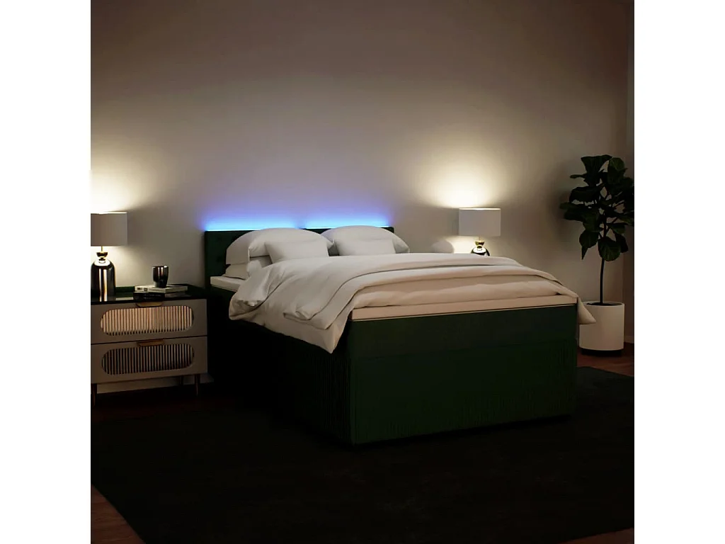 Cama box spring con colchón terciopelo verde oscuro 160x200 cm