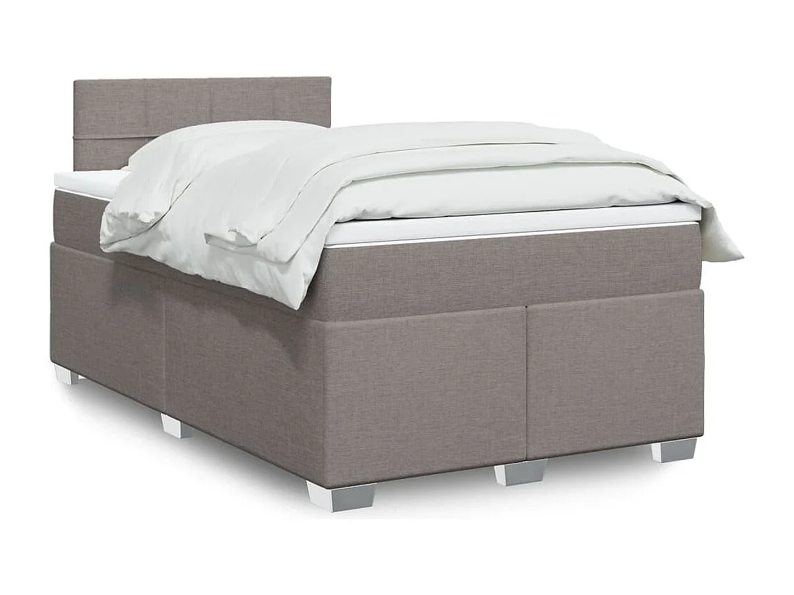 Cama box spring con colchón tela gris taupe 120x190 cm