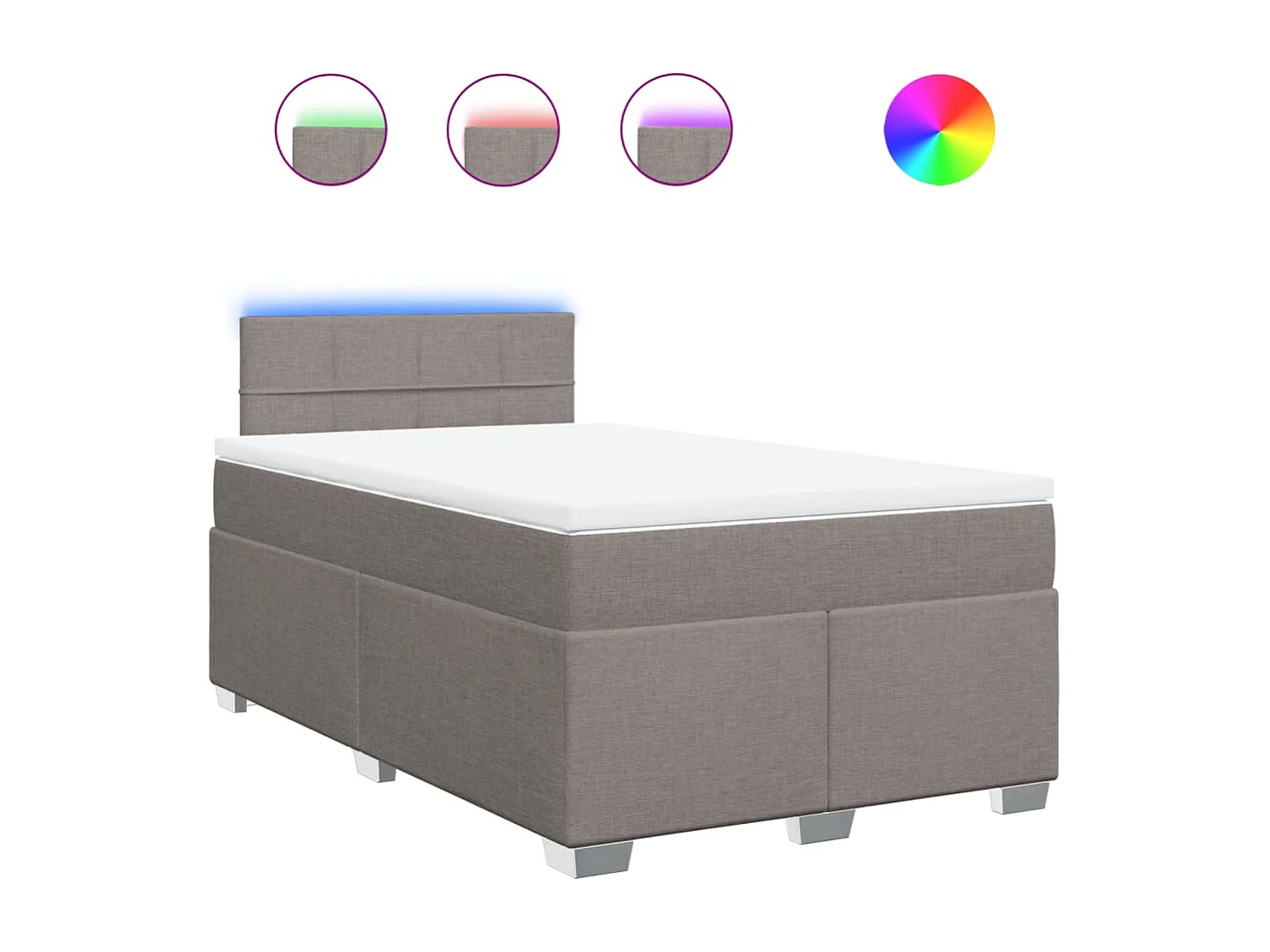 Cama box spring con colchón tela gris taupe 120x190 cm