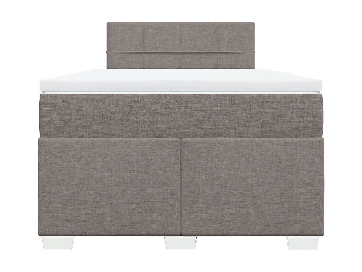 Cama box spring con colchón tela gris taupe 120x190 cm