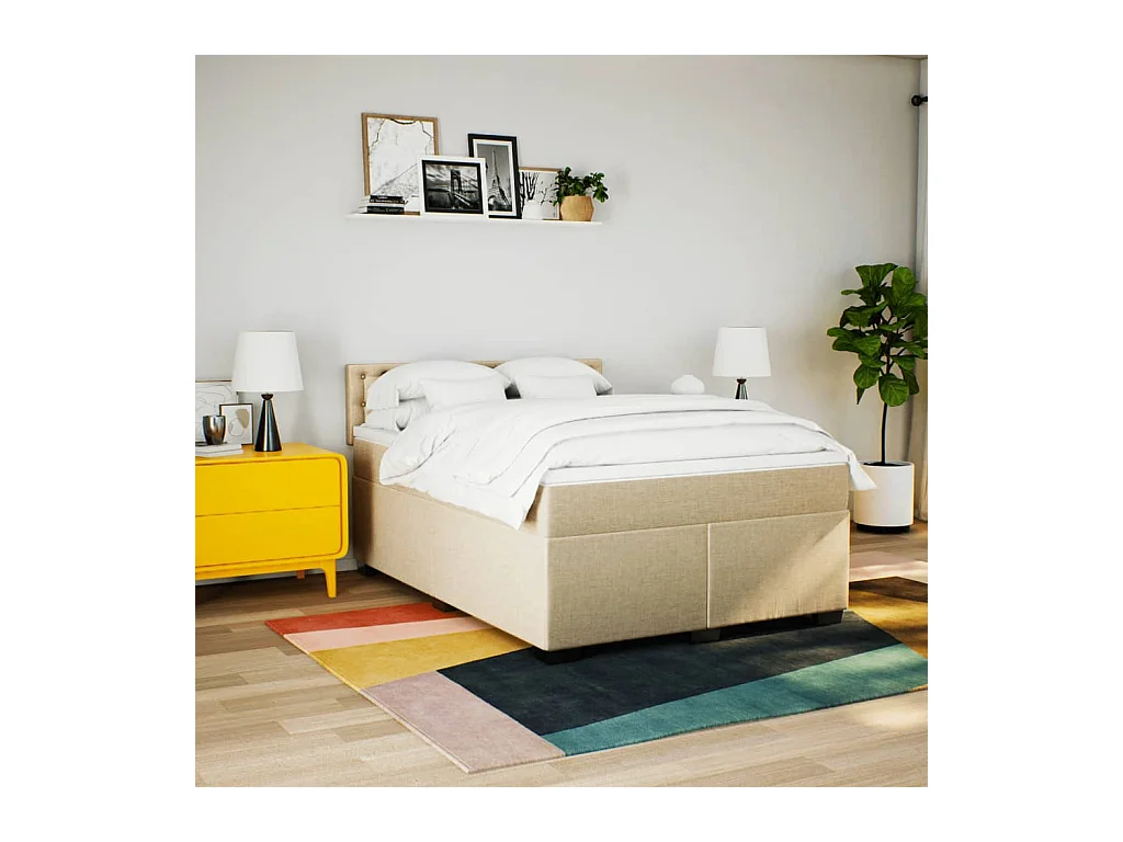 Sommier à lattes de lit avec matelas Crème 160x200 cm Tissu