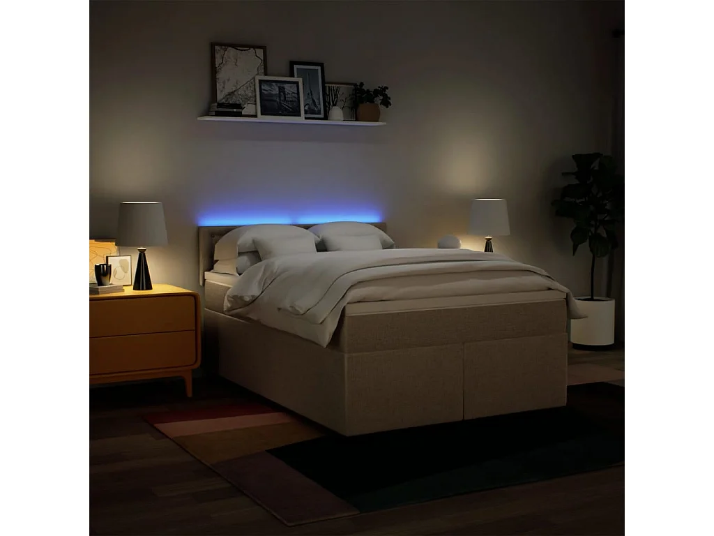 Cama box spring con colchón tela color crema 160x200 cm