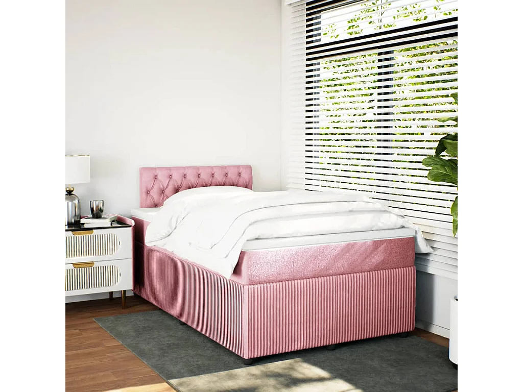 Sommier à lattes de lit avec matelas rose 120x190 cm velours