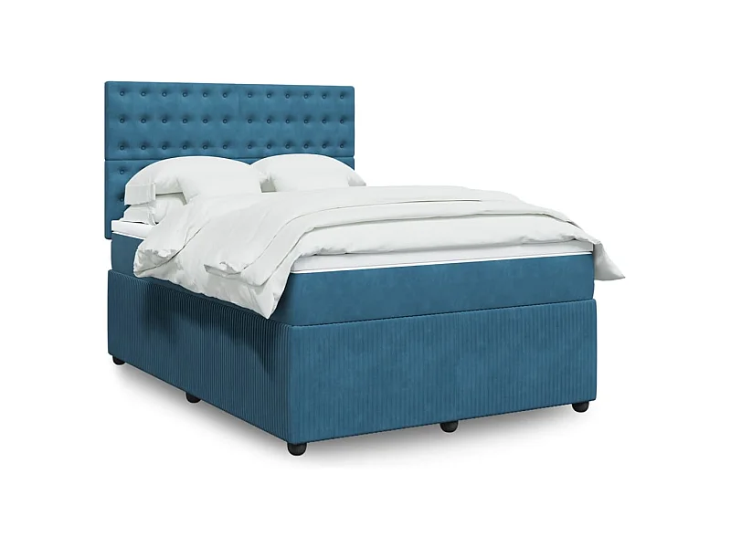 Cama box spring con colchón terciopelo azul oscuro 140x190 cm