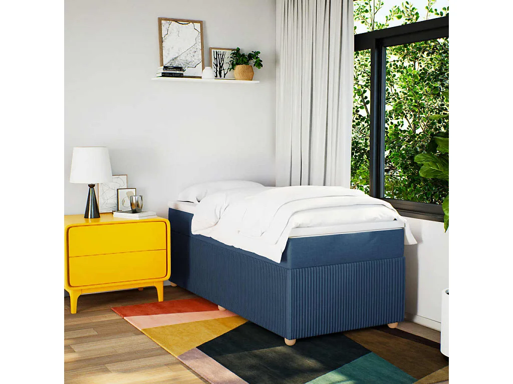 Boxspring met matras stof blauw 90x200 cm