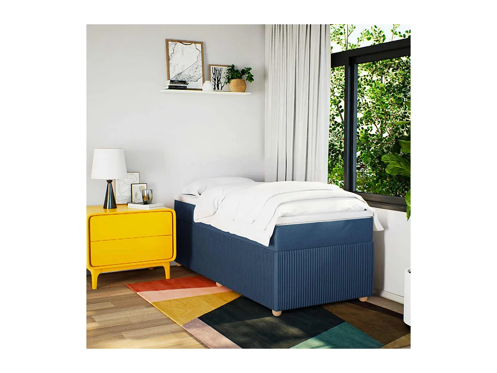 Cama com molas/colchão 90x200 cm tecido azul