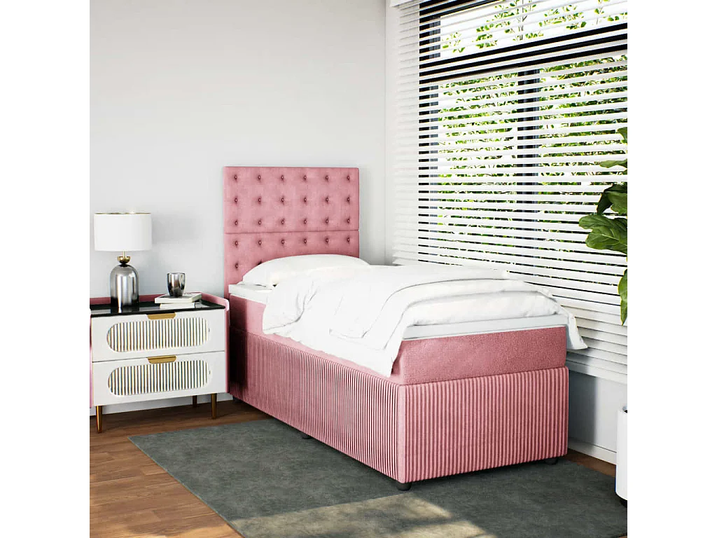 Cama box spring con colchón terciopelo rosa 90x200 cm