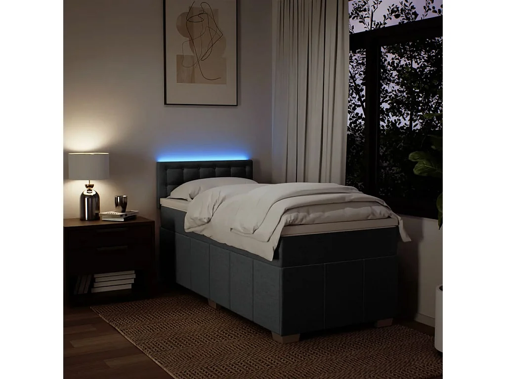 Cama box spring con colchón tela gris oscuro 90x200 cm