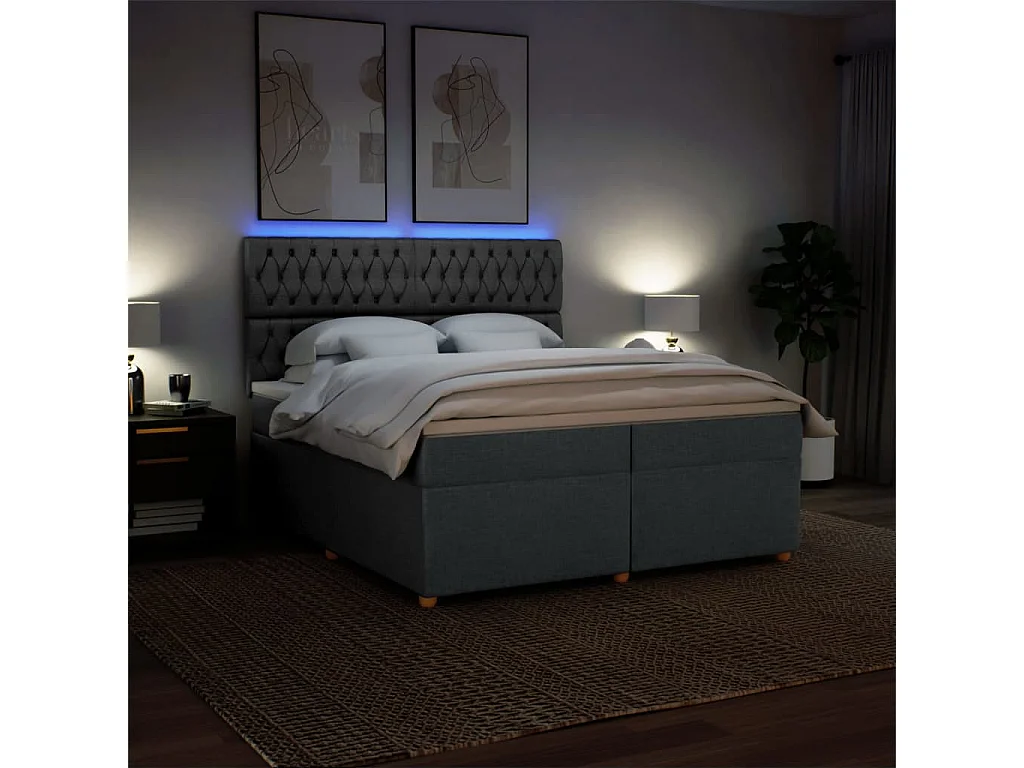 Sommier à lattes de lit avec matelas Gris foncé 200x200cm Tissu