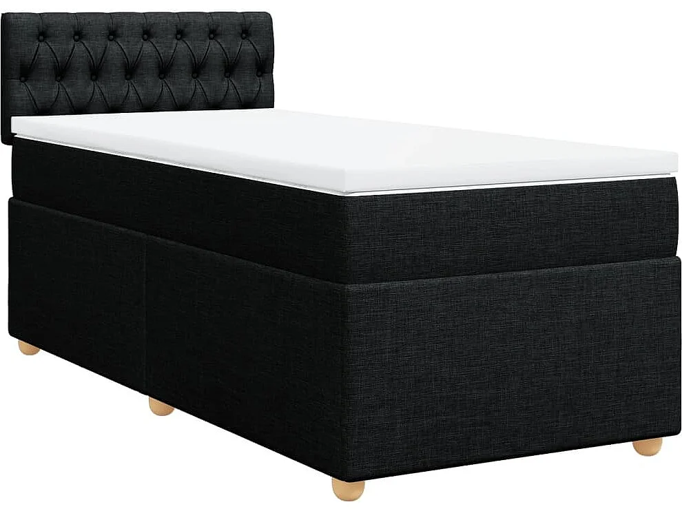 Cama box spring con colchón tela negro 90x200 cm