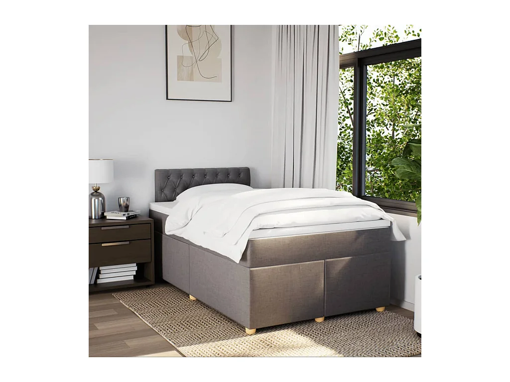 Cama boxspring c/ colchão 120x190cm tecido castanho-acinzentado