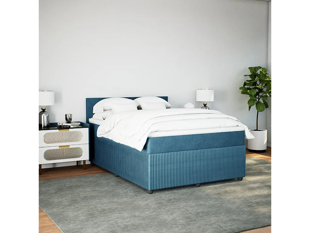 Cama box spring con colchón terciopelo azul 140x190 cm