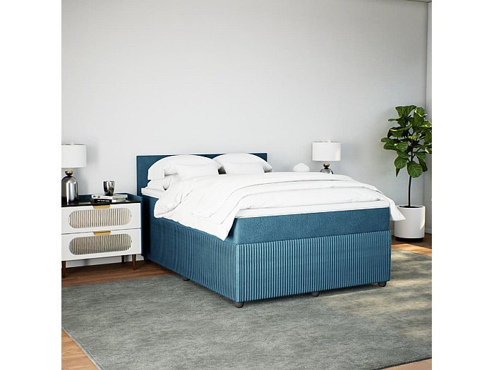 Cama boxspring com colchão 140x190 cm veludo azul