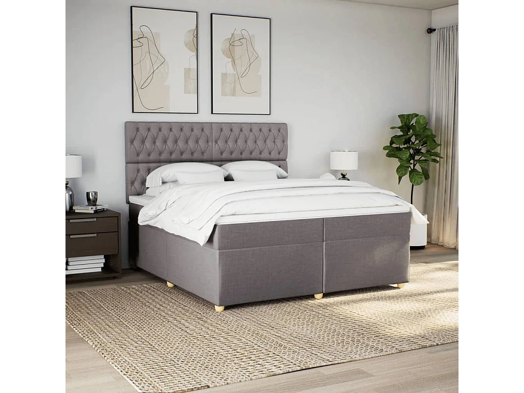 Sommier à lattes de lit avec matelas Taupe 200x200 cm Tissu