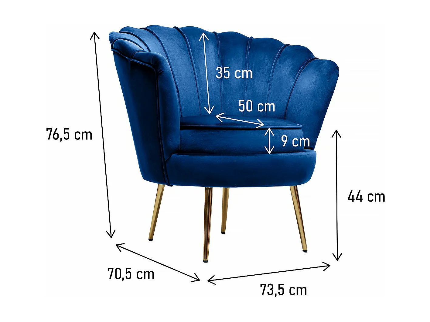 Poltrona de veludo "Floria" azul - Confortável e elegante para o seu interior
