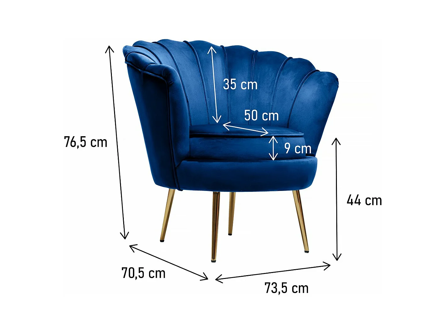 Poltrona in velluto "Floria" - 70 x 73 x 76 cm - Blu